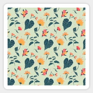 Tropical plant pattern orange and green Sticker